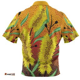 Amazing Aussie Australia Aboriginal Aboriginal Art Of Yellow Bottle Brush Plant Polo Shirt