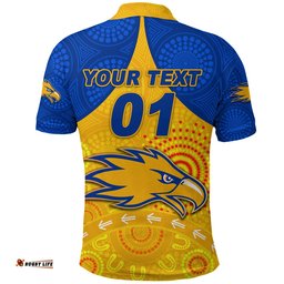 Custom Personalised West Coast Eagles Polo Shirt Indigenous Version - Gold, Custom Text And Number - Amazing Aussie