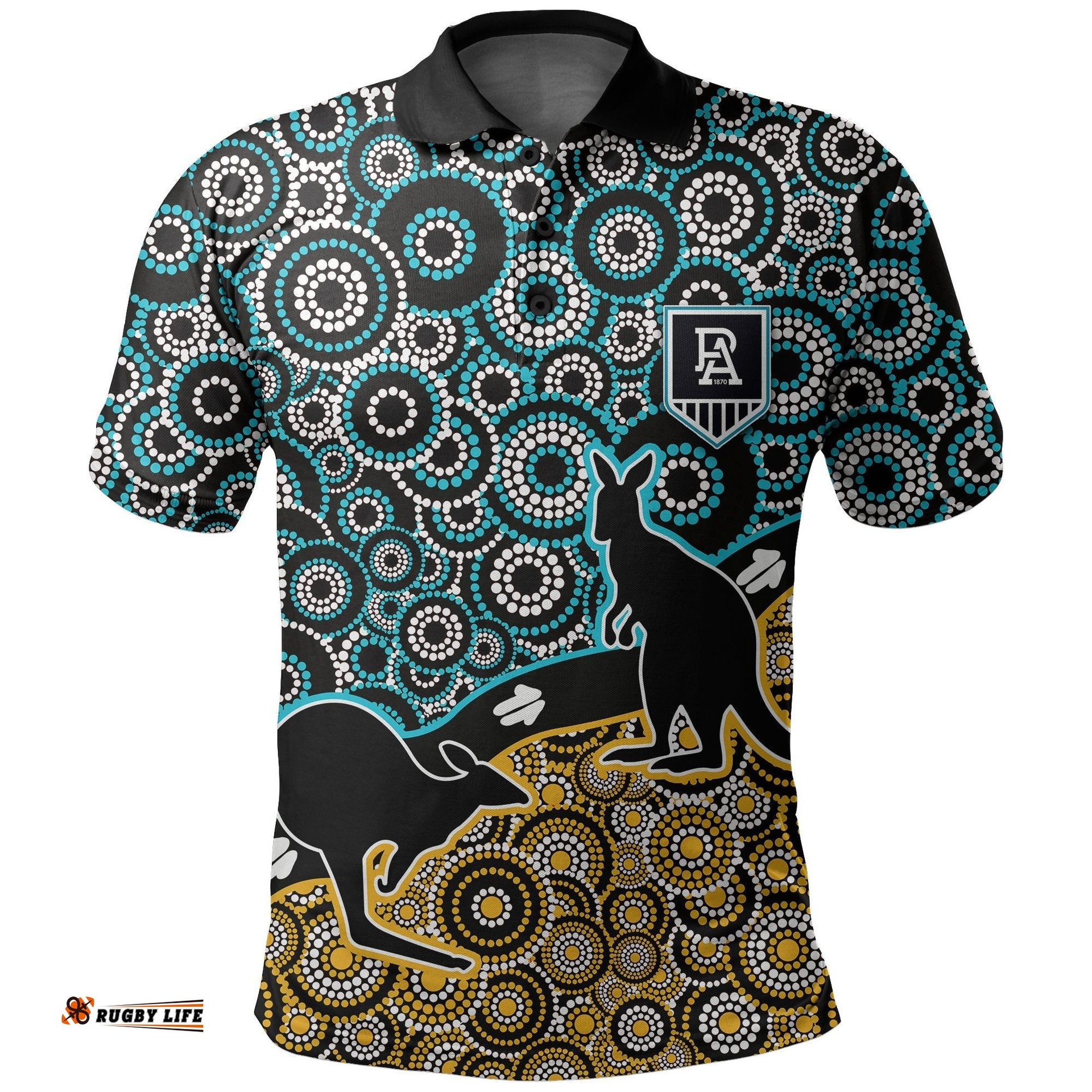 Custom Personalised Port Adelaide Polo Shirt Power Aboriginal Circles - Amazing Aussie