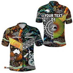 Maori Aotearoa And Aboriginal Customize Polo Shirt Together Paua Shell - Amazing Aussie