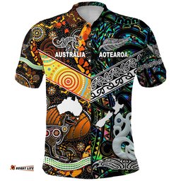 Maori Aotearoa And Aboriginal Customize Polo Shirt Together Paua Shell - Amazing Aussie