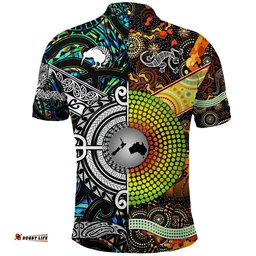 Maori Aotearoa And Aboriginal Customize Polo Shirt Together Paua Shell - Amazing Aussie