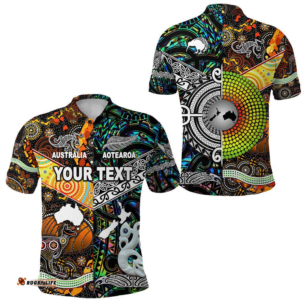 Maori Aotearoa And Aboriginal Customize Polo Shirt Together Paua Shell - Amazing Aussie