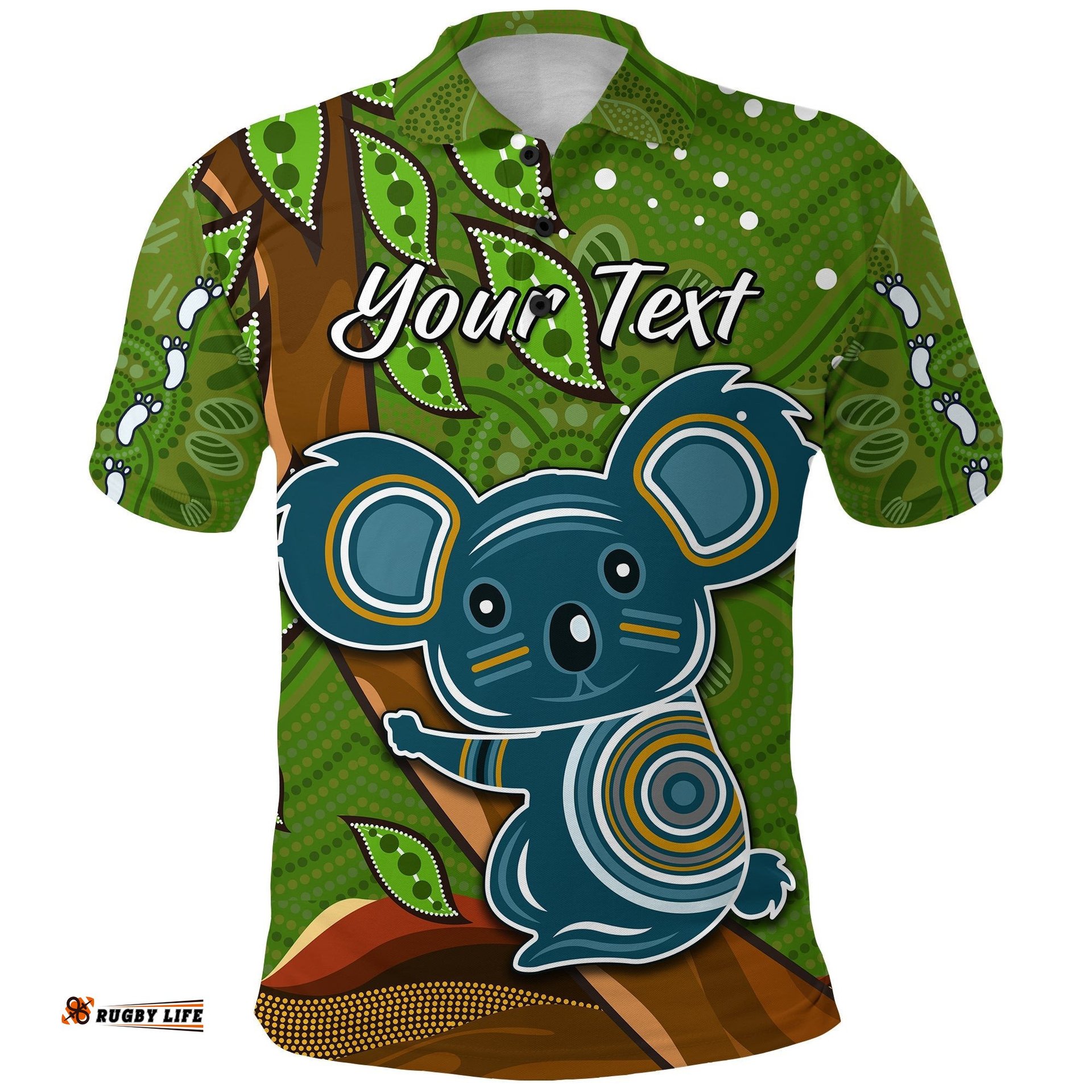 Custom Personalised Koala Climbing Tree Polo Shirt Aboriginal Aussie - Amazing Aussie