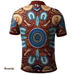 Amazing Aussie Australia Aboriginal Inspired Indigenous Circle Dot Art Footprints Painting Polo Shirt