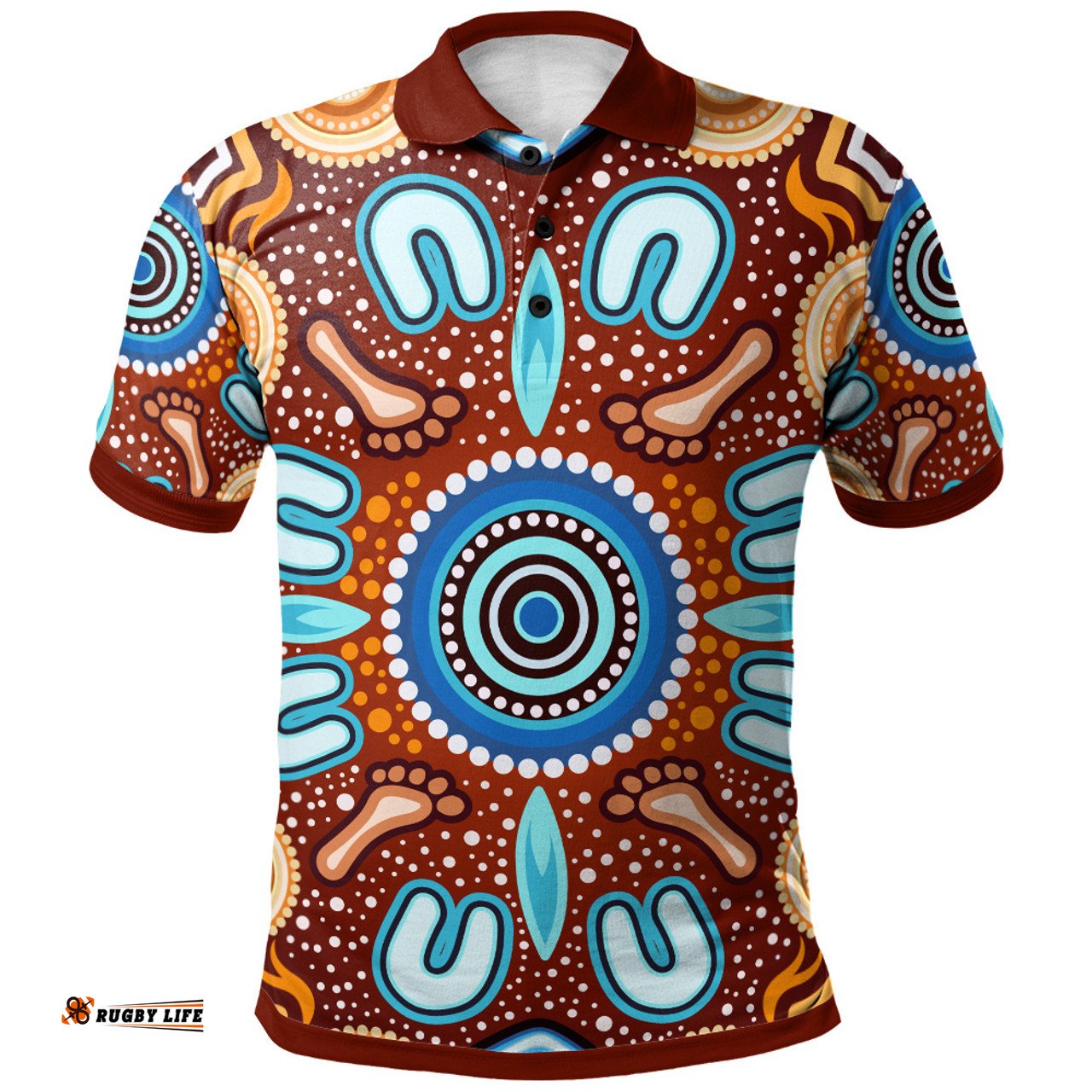 Amazing Aussie Australia Aboriginal Inspired Indigenous Circle Dot Art Footprints Painting Polo Shirt