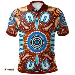 Amazing Aussie Australia Aboriginal Inspired Indigenous Circle Dot Art Footprints Painting Polo Shirt
