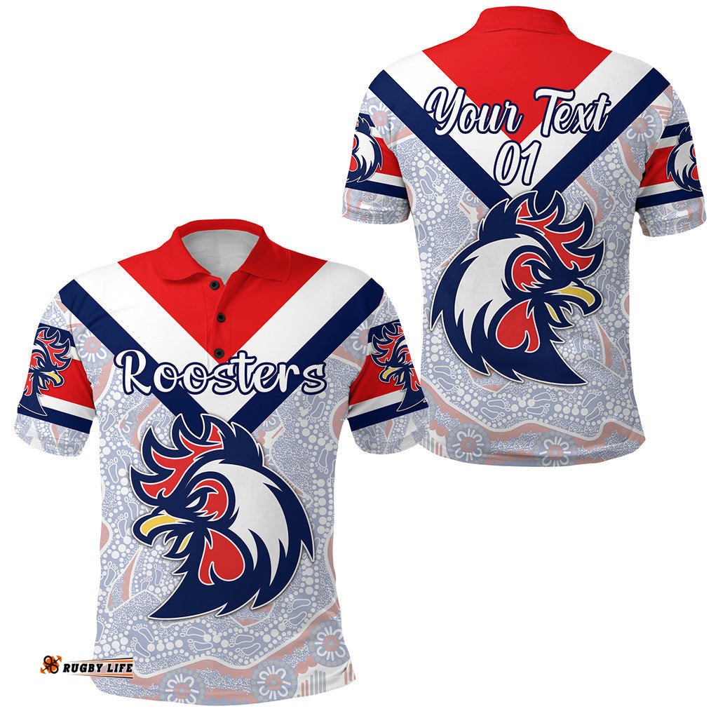 Custom Personalised Sydney Polo Shirt Roosters 2021 Indigenous Vibes - White, Custom Text And Number - Amazing Aussie