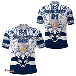 Custom Personalised Geelong Cats Indigenous Polo Shirt Football 2021 Premiers - Trophy, Custom Text And Number - Amazing Aussie