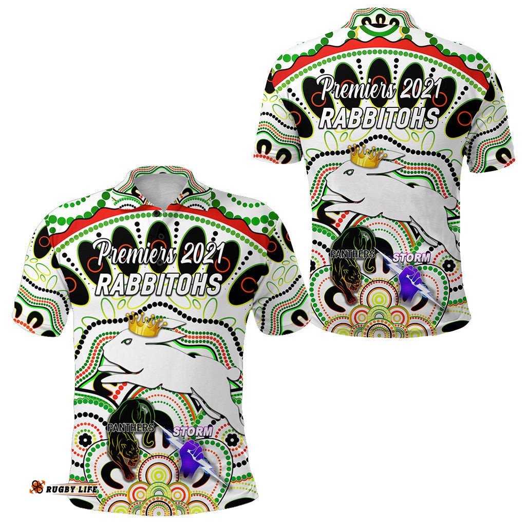 South Sydney Rabbitohs Polo Shirt 2021 Indigenous Premiers - The King - White - Amazing Aussie