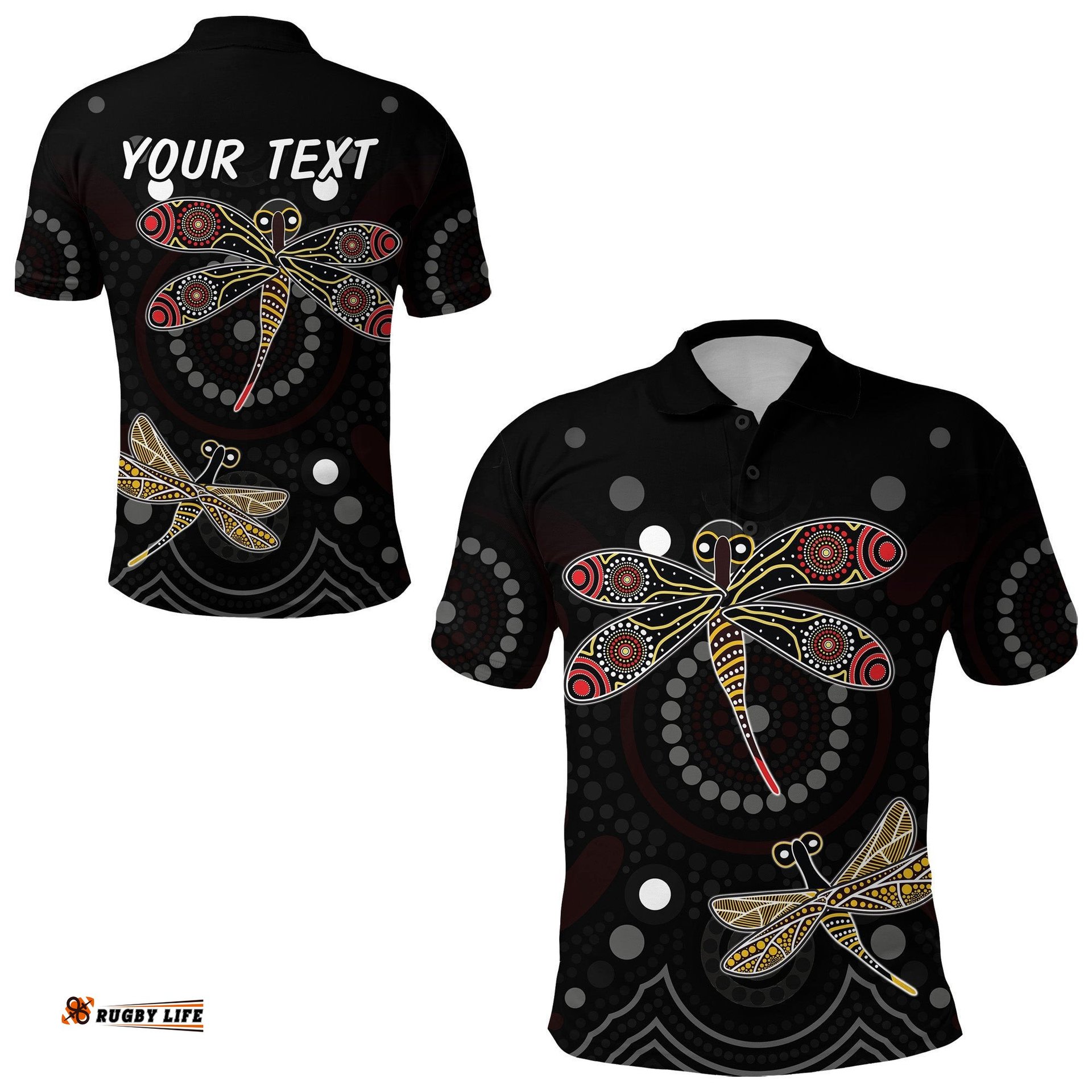 Custom Personalised Aboriginal Dot Polo Shirt Butterfly Victory - Amazing Aussie