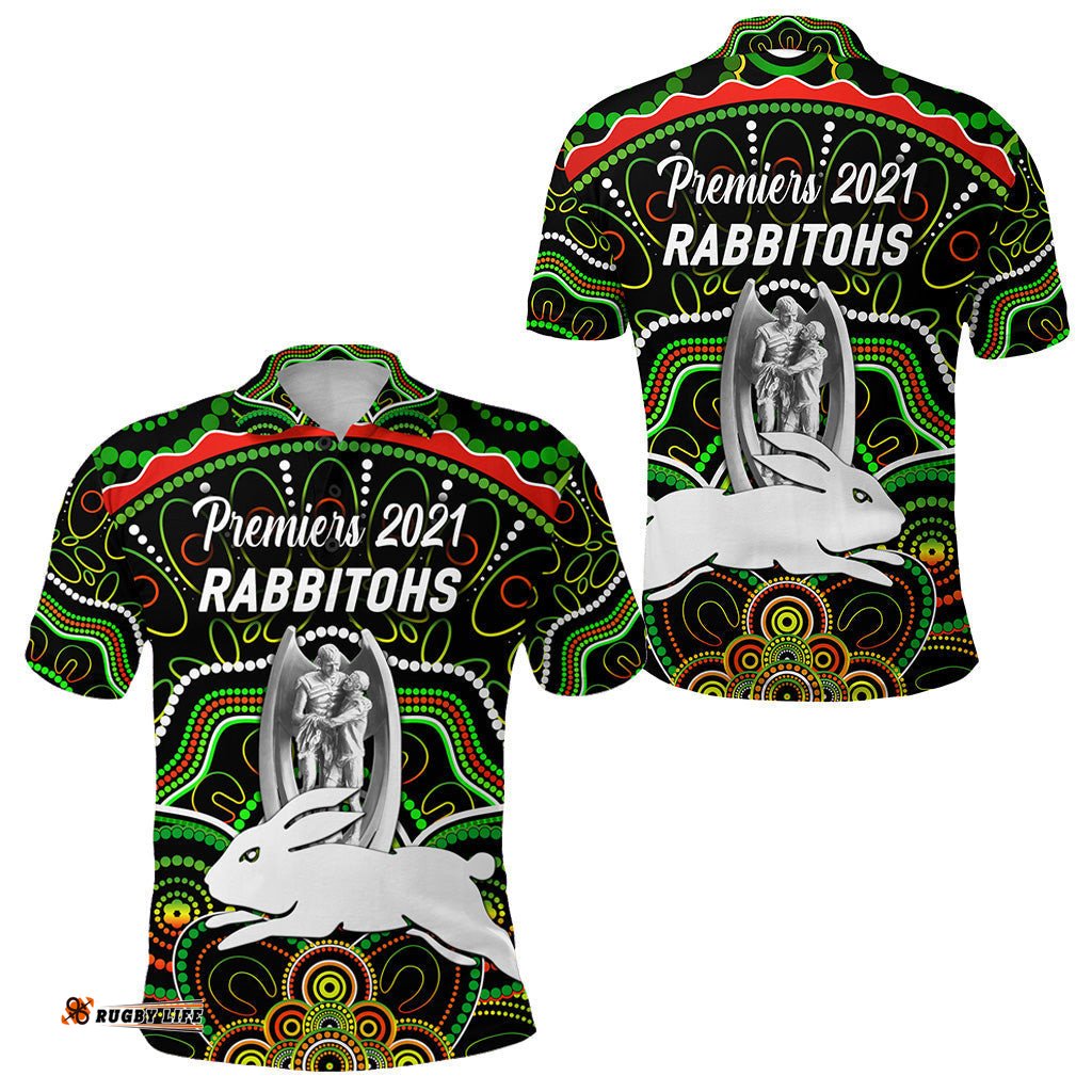 South Sydney Rabbitohs Polo Shirt 2021 Indigenous Premiers - Trophy - Black - Amazing Aussie