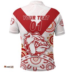 Custom Personalised South Fremantle Football Club Polo Shirt Bulldogs Indigenous Version - White, Custom Text And Number - Amazing Aussie