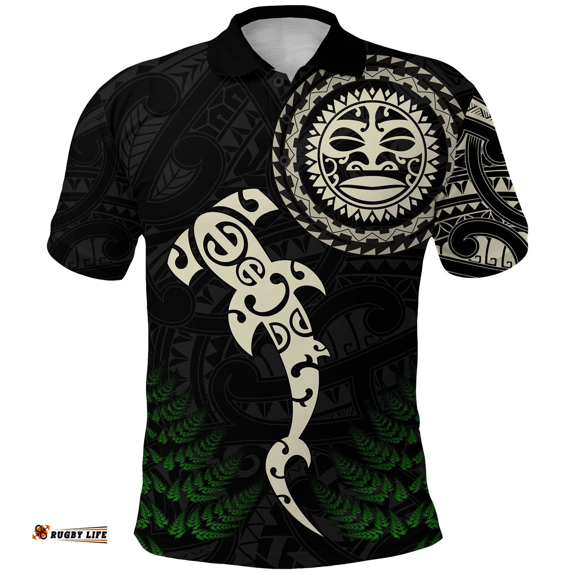 Aotearoa Fern Polo Shirt Maori Manaia and Fish - Amazing Aussie