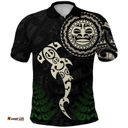 Aotearoa Fern Polo Shirt Maori Manaia and Fish - Amazing Aussie