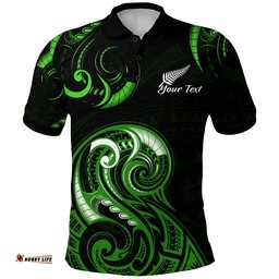 Custom Personalised Aotearoa Fern Polo Shirt Maori Pattern Version Green - Amazing Aussie