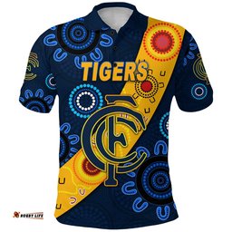 Custom Personalised Claremont Football Club Polo Shirt Tigers Indigenous Version - Navy, Custom Text And Number - Amazing Aussie