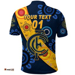 Custom Personalised Claremont Football Club Polo Shirt Tigers Indigenous Version - Navy, Custom Text And Number - Amazing Aussie
