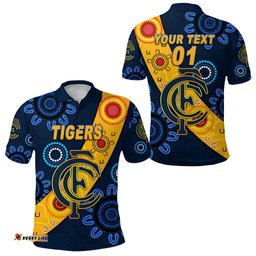 Custom Personalised Claremont Football Club Polo Shirt Tigers Indigenous Version - Navy, Custom Text And Number - Amazing Aussie