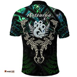 Aotearoa Paua Shell Polo Shirt Maori Manaia and Fish - Amazing Aussie