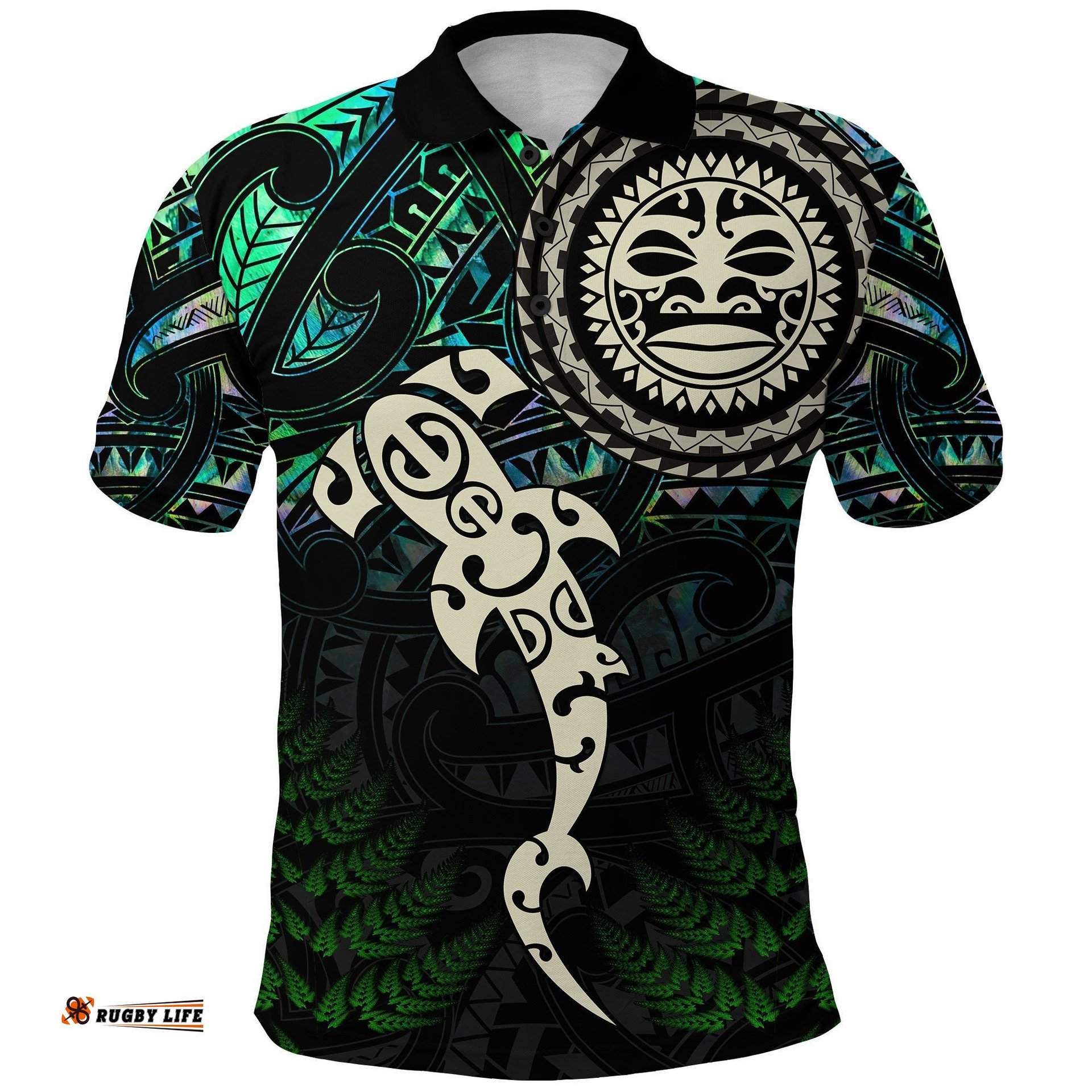 Aotearoa Paua Shell Polo Shirt Maori Manaia and Fish - Amazing Aussie