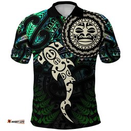 Aotearoa Paua Shell Polo Shirt Maori Manaia and Fish - Amazing Aussie