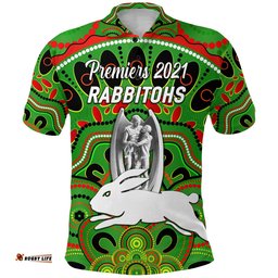 Custom Personalised South Sydney Rabbitohs Polo Shirt 2021 Indigenous Premiers - Trophy - Green, Custom Text And Number - Amazing Aussie