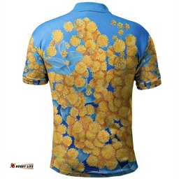 Amazing Aussie Australia Golden Wattle Golden Wattle Blue Background Oil Painting Art Polo Shirt