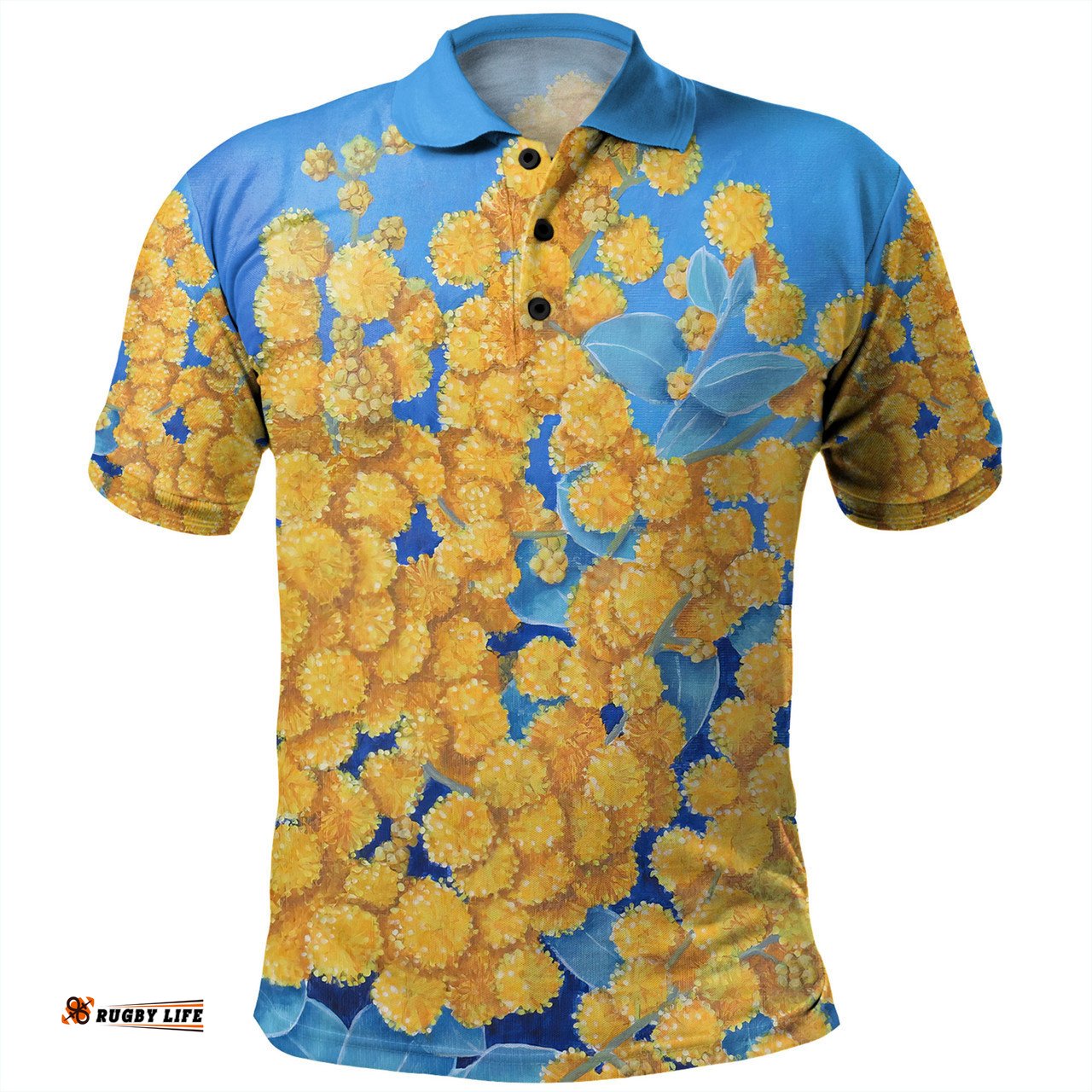 Amazing Aussie Australia Golden Wattle Golden Wattle Blue Background Oil Painting Art Polo Shirt