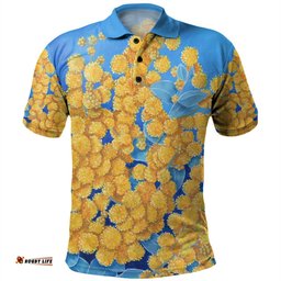 Amazing Aussie Australia Golden Wattle Golden Wattle Blue Background Oil Painting Art Polo Shirt