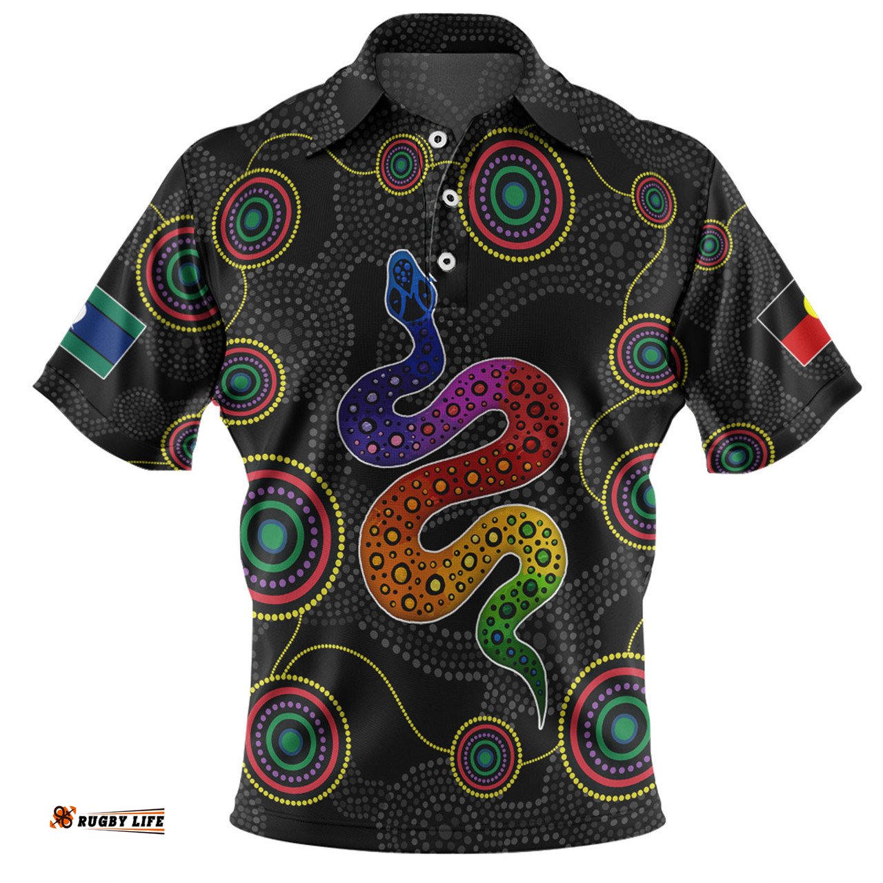 Amazing Aussie Australia Aboriginal Custom Indigenous Dreaming Rainbow Serpent Inspired Polo Shirt