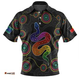 Amazing Aussie Australia Aboriginal Custom Indigenous Dreaming Rainbow Serpent Inspired Polo Shirt