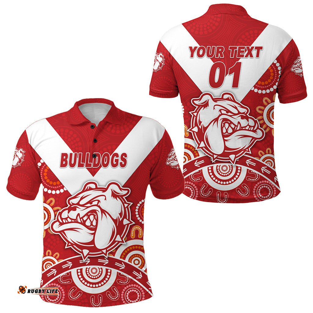 Custom Personalised South Fremantle Football Club Polo Shirt Bulldogs Indigenous Version - Red, Custom Text And Number - Amazing Aussie