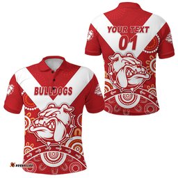 Custom Personalised South Fremantle Football Club Polo Shirt Bulldogs Indigenous Version - Red, Custom Text And Number - Amazing Aussie