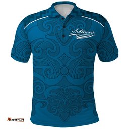 Custom Personalised Maori 2021 Polo Shirt - Turquoise Aotearoa Tattoo - Custom Text and Number - Amazing Aussie