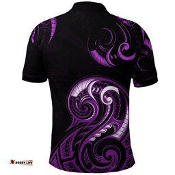 Aotearoa Fern Polo Shirt Maori Pattern Version Purple - Amazing Aussie