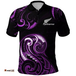 Aotearoa Fern Polo Shirt Maori Pattern Version Purple - Amazing Aussie