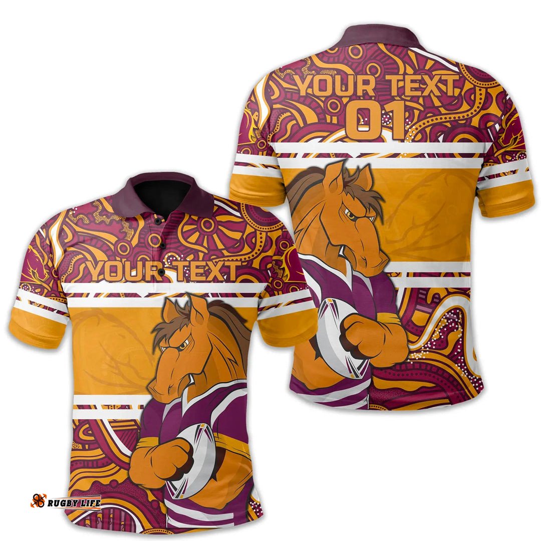 Custom Personalised Brisbane Indigenous Polo Shirt Broncos Cartoon - Amazing Aussie