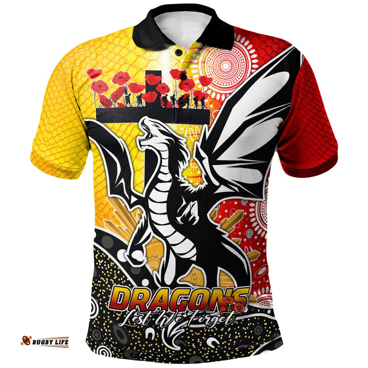 Amazing Aussie Australia Illawarra and St George Custom Anzac Day Dragons With Poppy Flower Polo Shirt