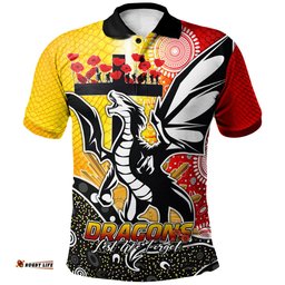 Amazing Aussie Australia Illawarra and St George Custom Anzac Day Dragons With Poppy Flower Polo Shirt