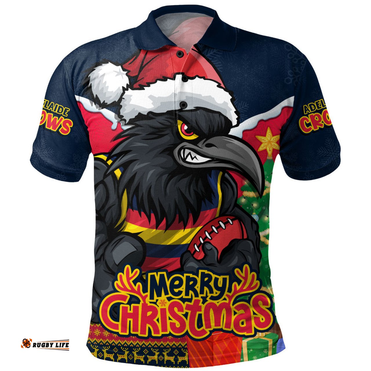 Amazing Aussie Adelaide Crows Santa Scoring Touchdown On Christmas Game Day Polo Shirt