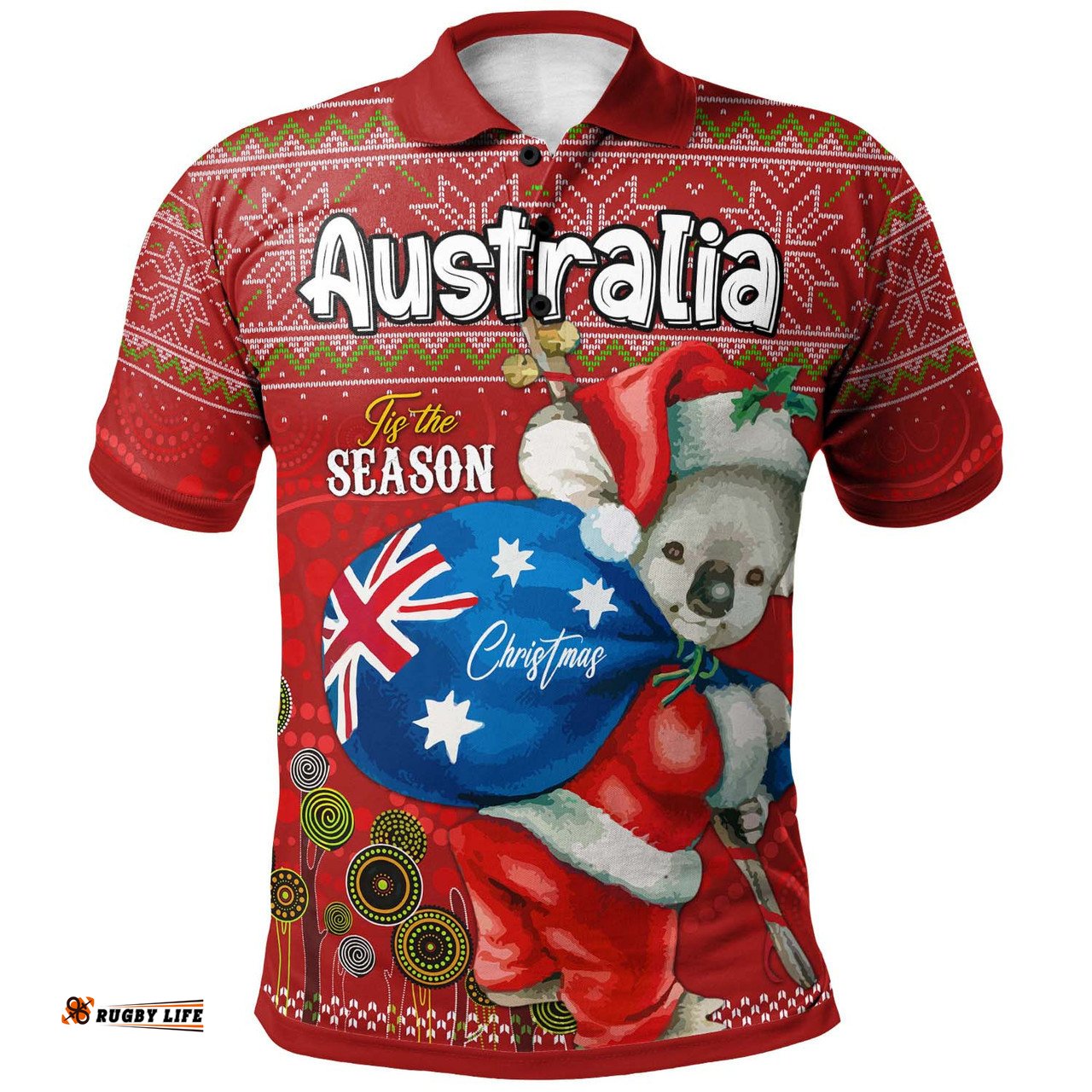 Amazing Aussie Aboriginal Christmas Custom Australia Koala Ugly Christmas with Aboriginal Inspired Red Polo Shirt