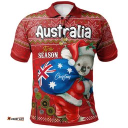 Amazing Aussie Aboriginal Christmas Custom Australia Koala Ugly Christmas with Aboriginal Inspired Red Polo Shirt