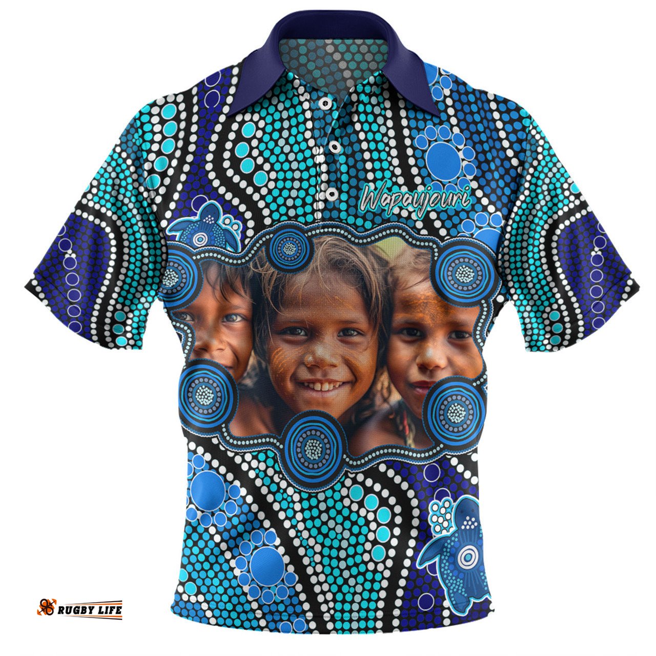 Amazing Aussie Australia Personalised Aboriginal Custom River And Turtles Dot Art Painting Blue Polo Shirt