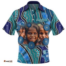Amazing Aussie Australia Personalised Aboriginal Custom River And Turtles Dot Art Painting Blue Polo Shirt