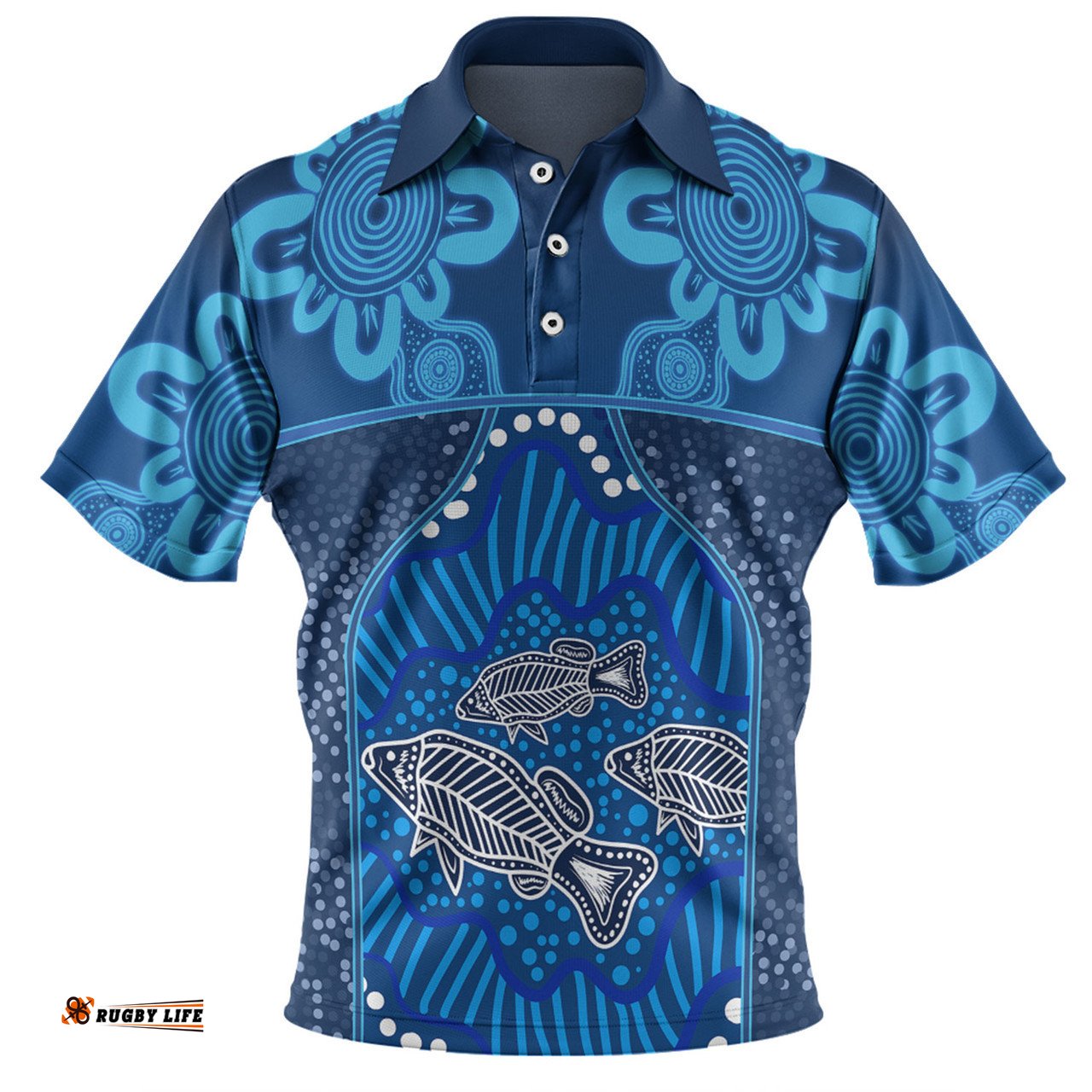 Amazing Aussie Australia Aboriginal Custom Blue Aboriginal Dot With Fish Personalised Photo Polo Shirt