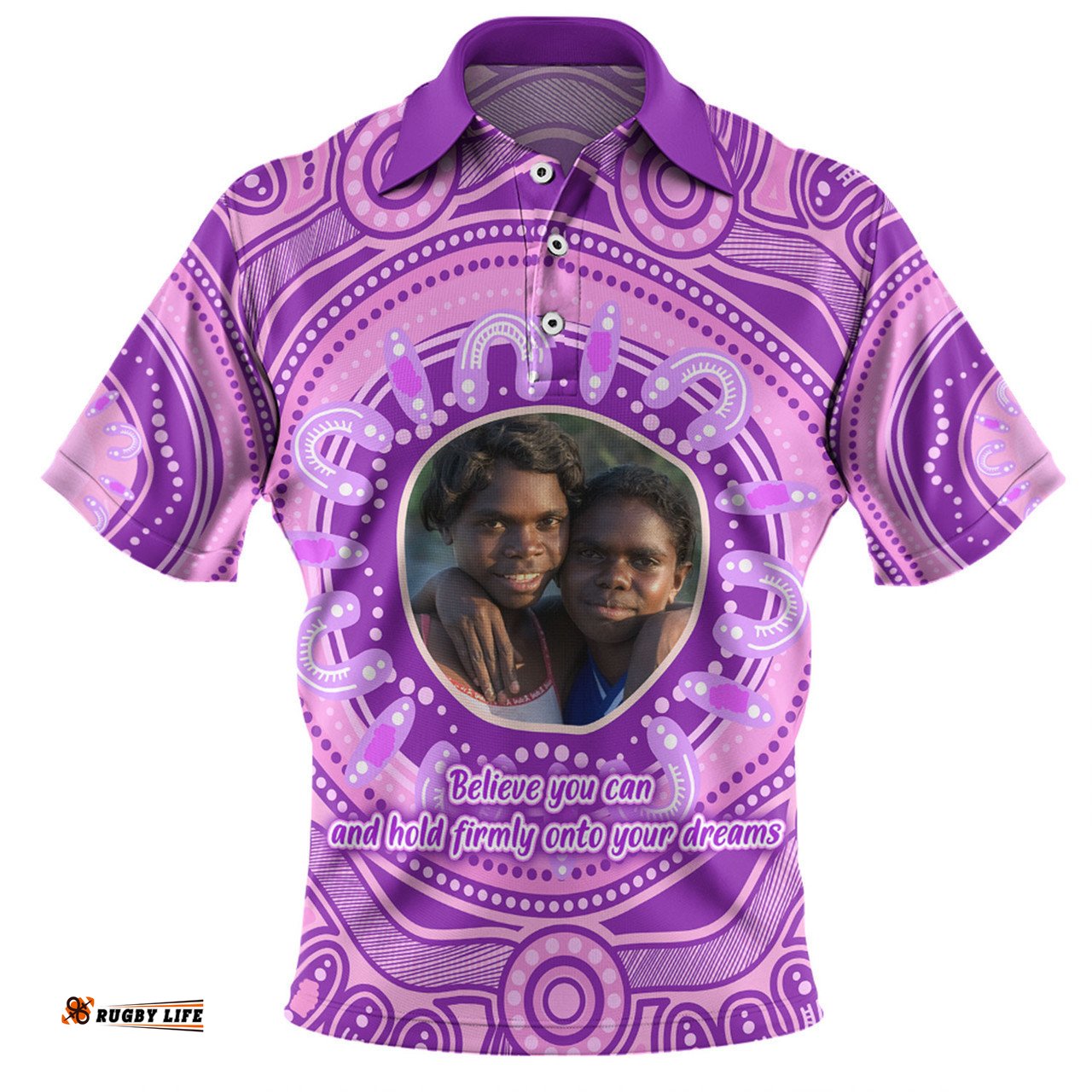 Amazing Aussie Australia Aboriginal Custom Believe You Can And Hold Firmly Onto Your Dreams Personalised Photo (Purple) Polo Shirt