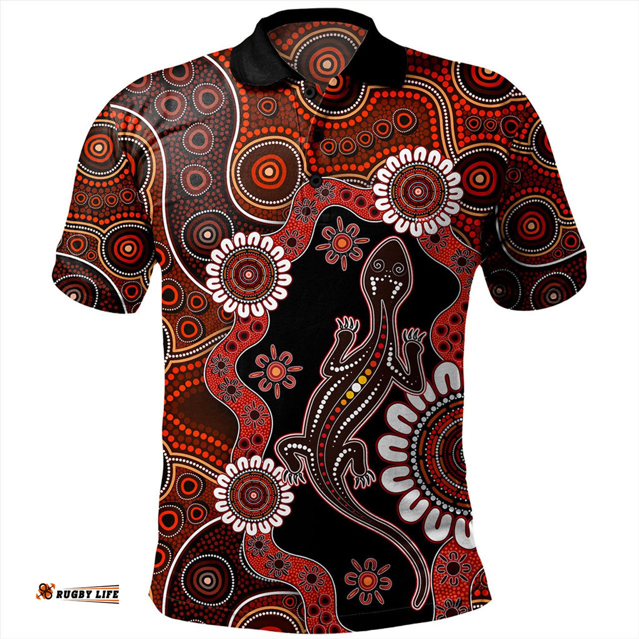 Amazing Aussie Australia Aboriginal Inspired Lizard Dot Painting Polo Shirt