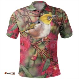 Amazing Aussie Australia Silvereye Silvereye and Gum Blossom Polo Shirt