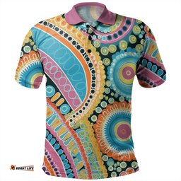 Amazing Aussie Australia Aboriginal Australian Indigenous Aboriginal Art Vivid Pastel Colours Ver 1 Polo Shirt